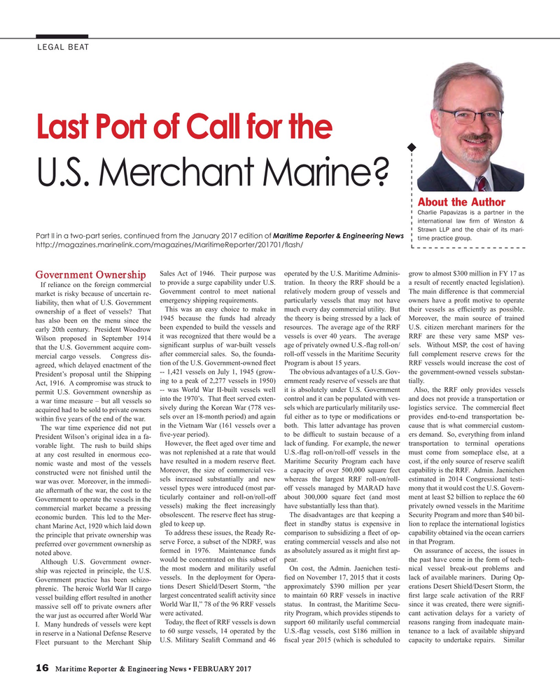 Maritime Reporter Magazine, page 16,  Feb 2017