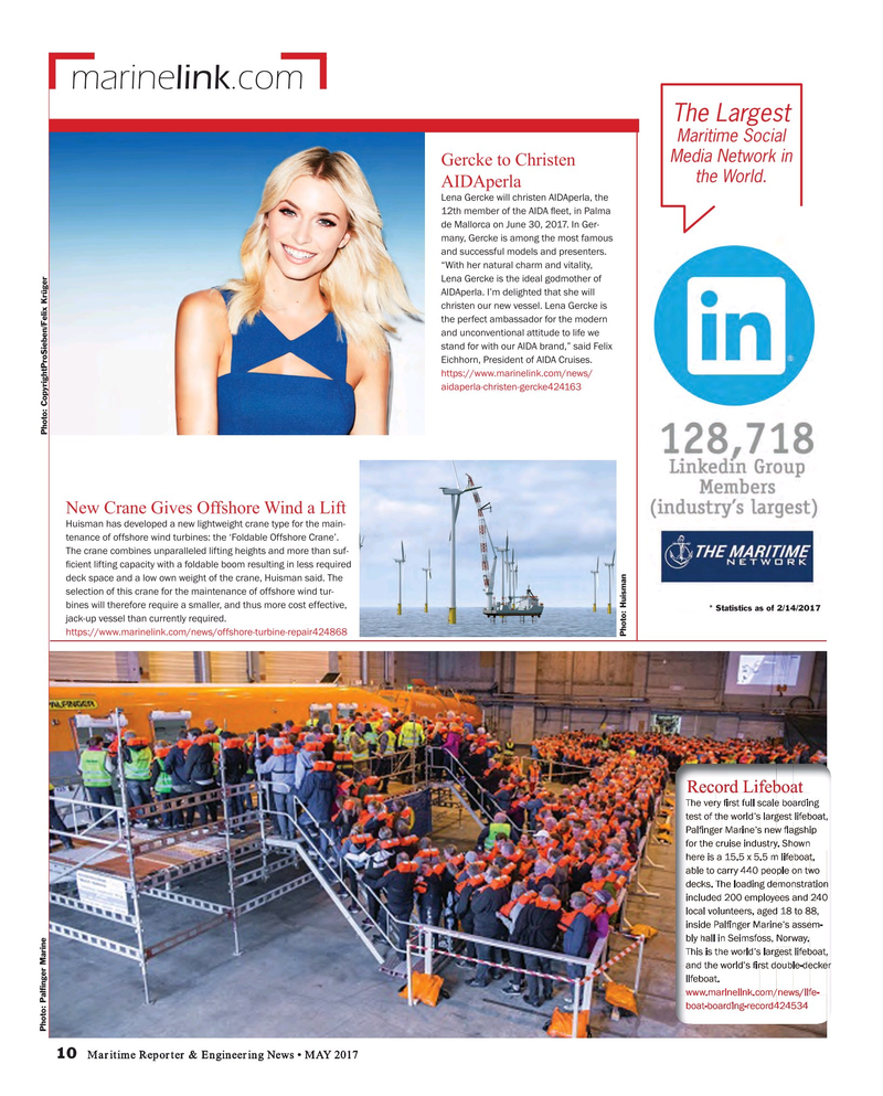 Maritime Reporter Magazine, page 10,  May 2017