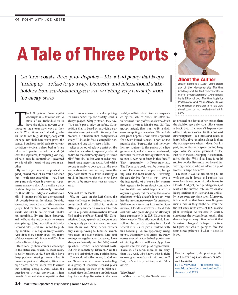 Maritime Reporter Magazine, page 14,  May 2017
