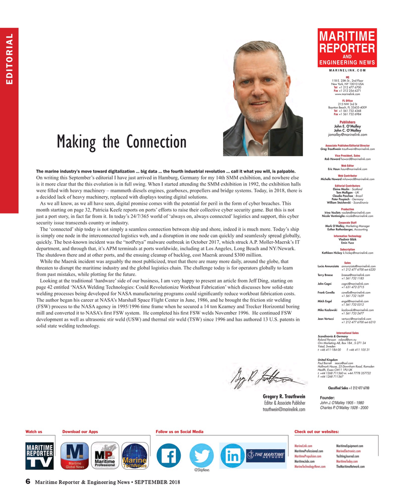 Maritime Reporter Magazine, page 6,  Sep 2018