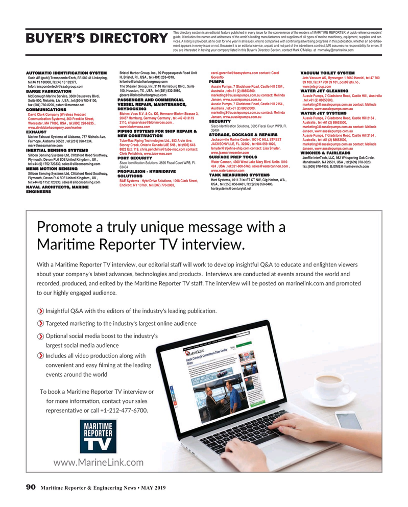 Maritime Reporter Magazine, page 90,  May 2019