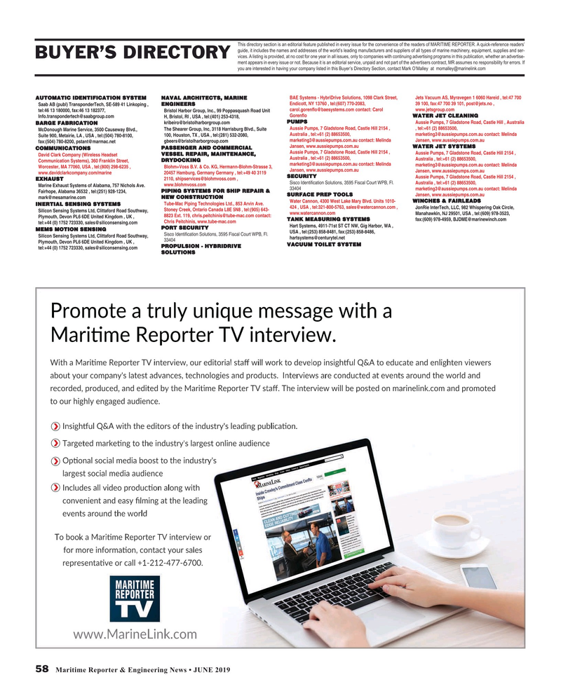 Maritime Reporter Magazine, page 58,  Jun 2019