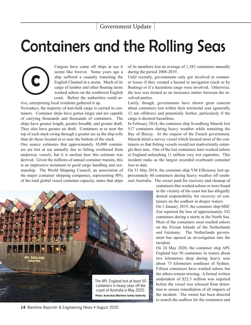 Maritime Reporter Magazine, page 14,  Aug 2020