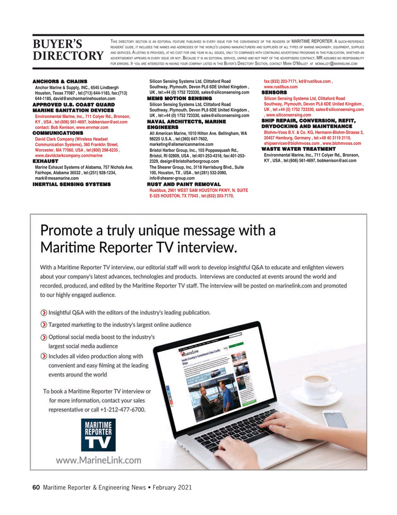 Maritime Reporter Magazine, page 60,  Feb 2021