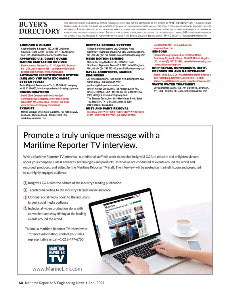 Maritime Reporter Magazine, page 60,  Apr 2021