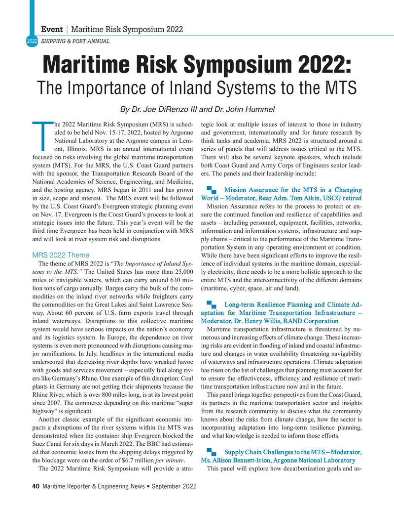 Maritime Reporter Magazine, page 40,  Sep 2022