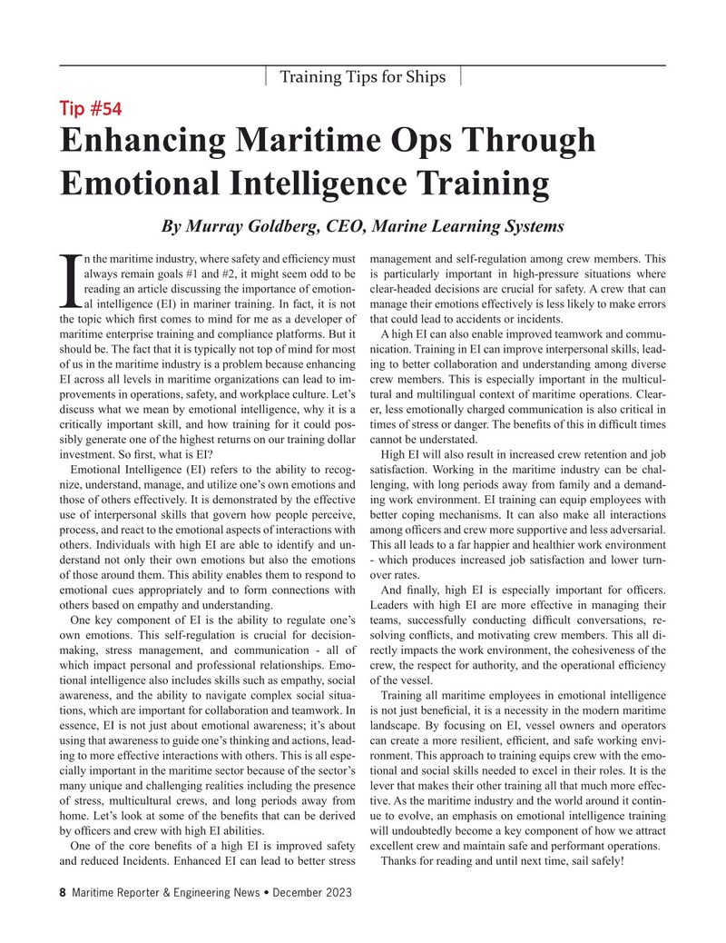 Maritime Reporter Magazine, page 8,  Dec 2023