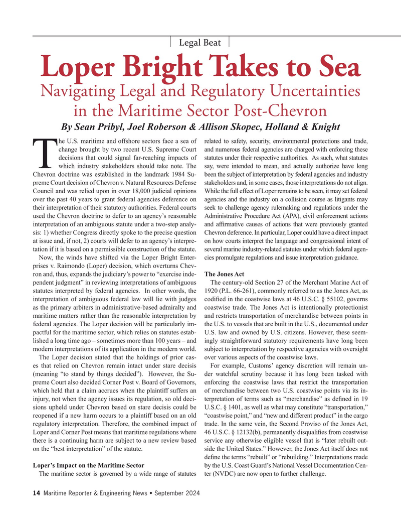 Maritime Reporter Magazine, page 14,  Sep 2024