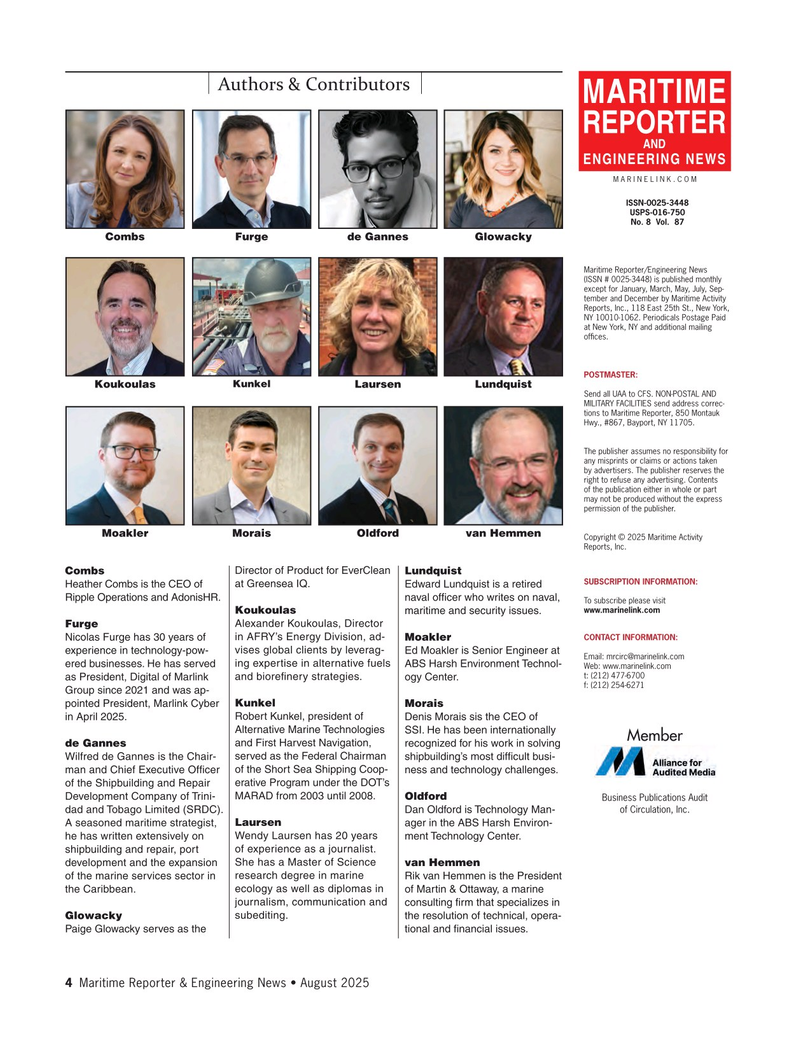 Maritime Reporter Magazine, page 4,  Aug 2025