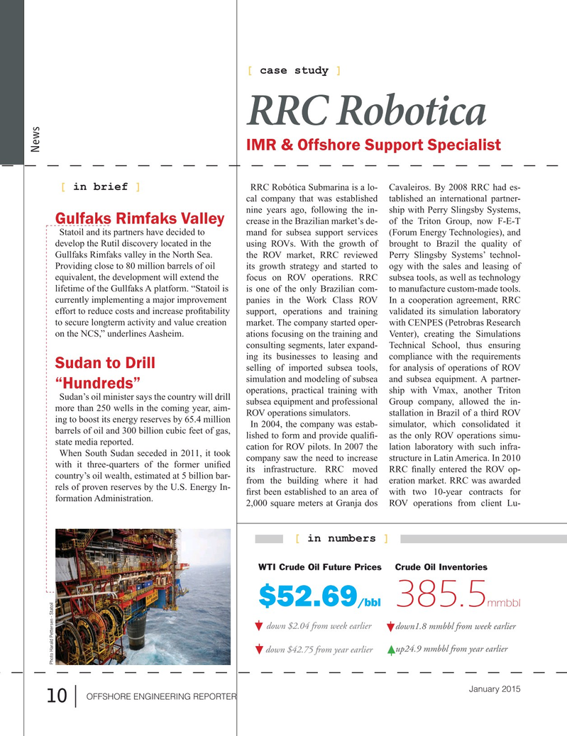 Offshore Energy Reporter Magazine, page 8,  Jan 2015