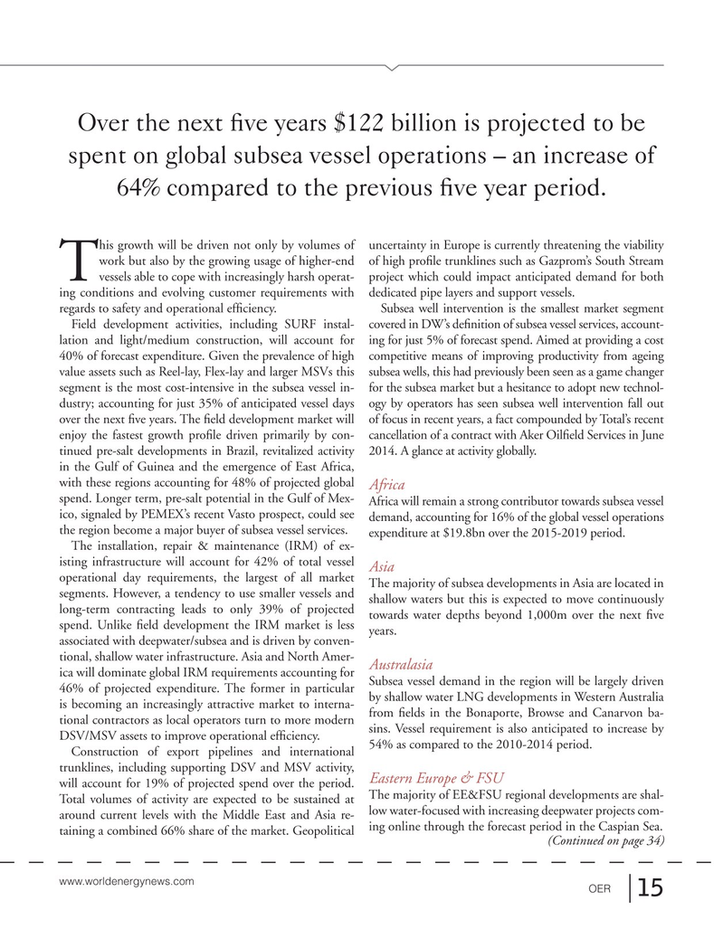 Offshore Energy Reporter Magazine, page 13,  Jan 2015