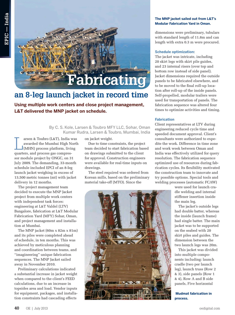 Offshore Engineer Magazine, page 38,  Jul 2013