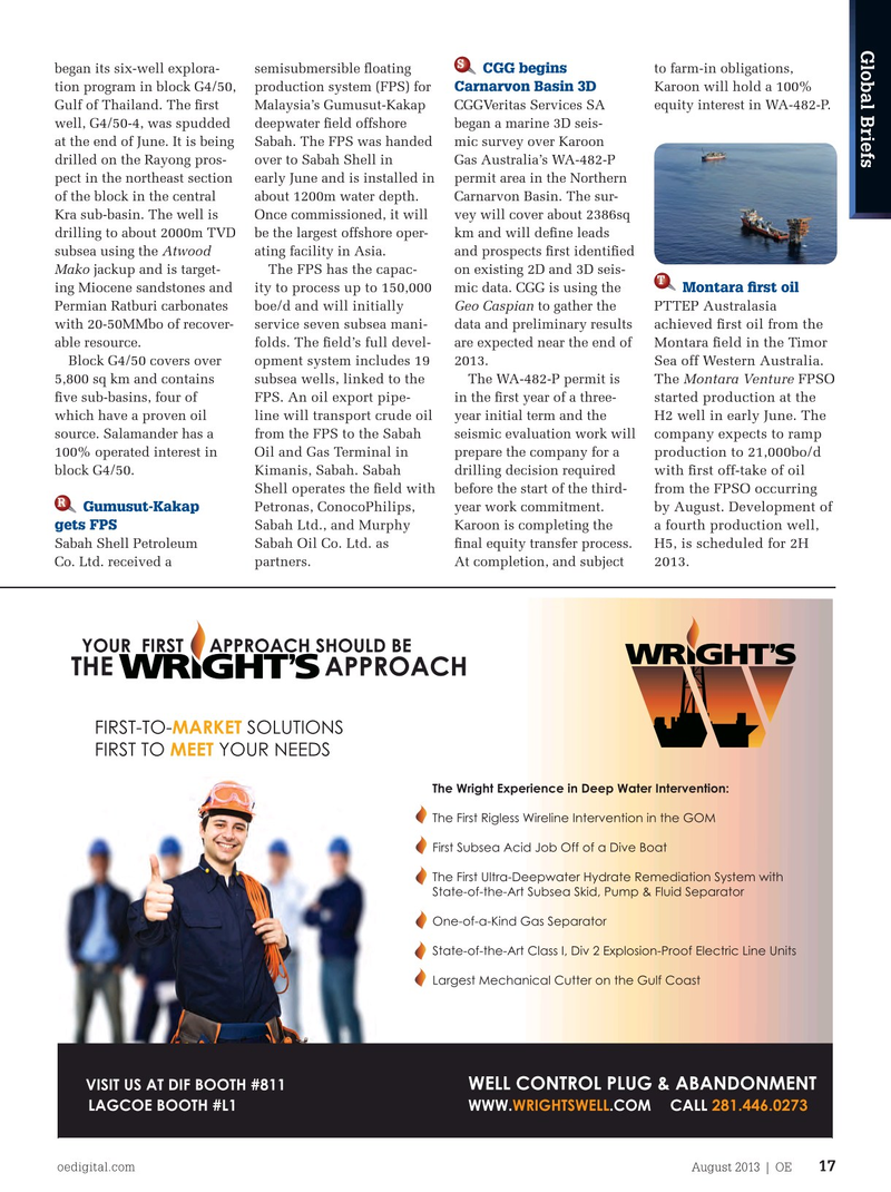 Offshore Engineer Magazine, page 15,  Aug 2013