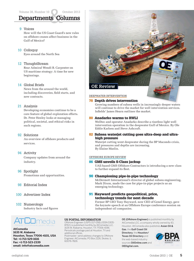 Offshore Engineer Magazine, page 3,  Oct 2013