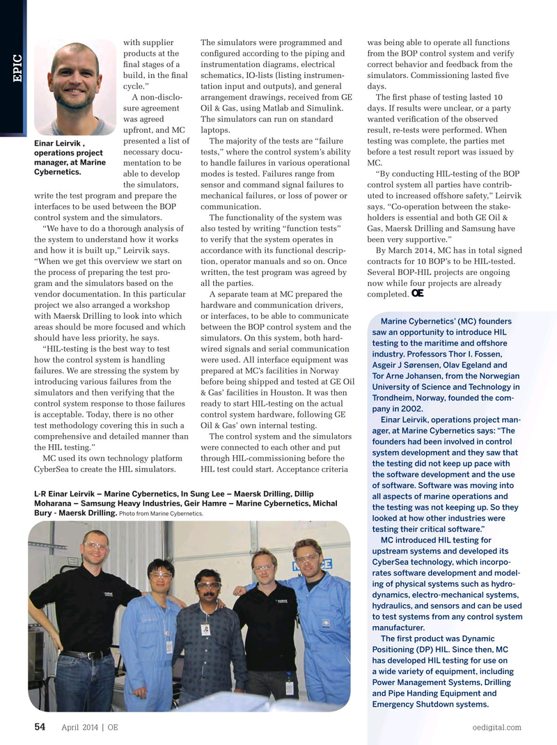 Offshore Engineer Magazine, page 52,  Apr 2014