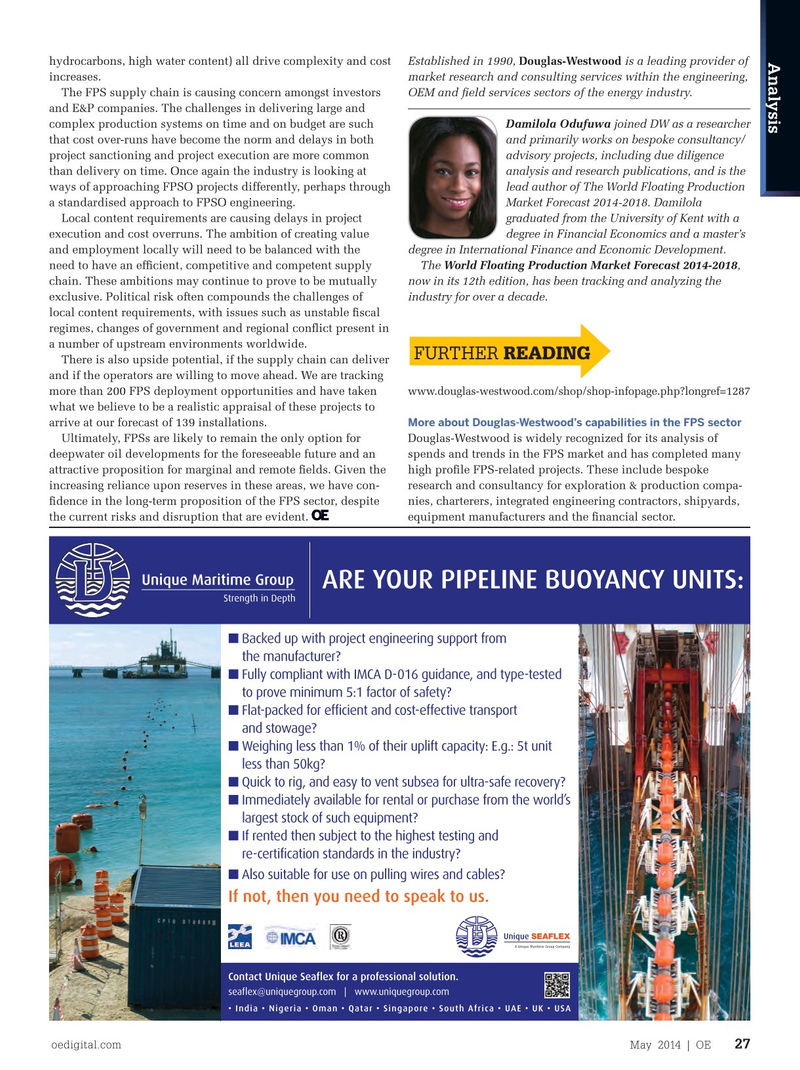 Offshore Engineer Magazine, page 25,  May 2014