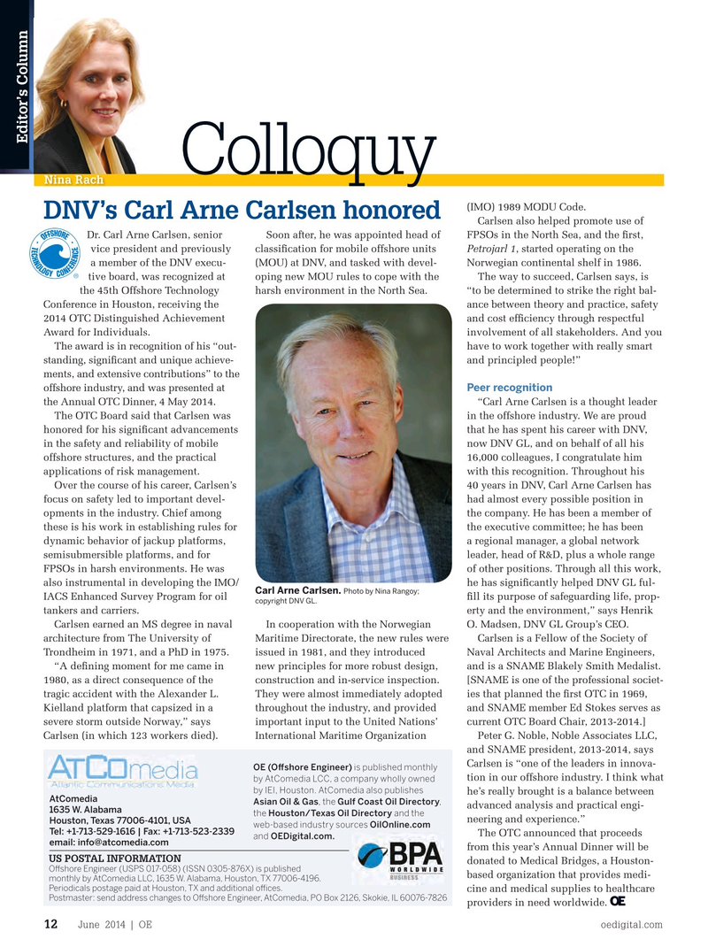 Offshore Engineer Magazine, page 10,  Jun 2014