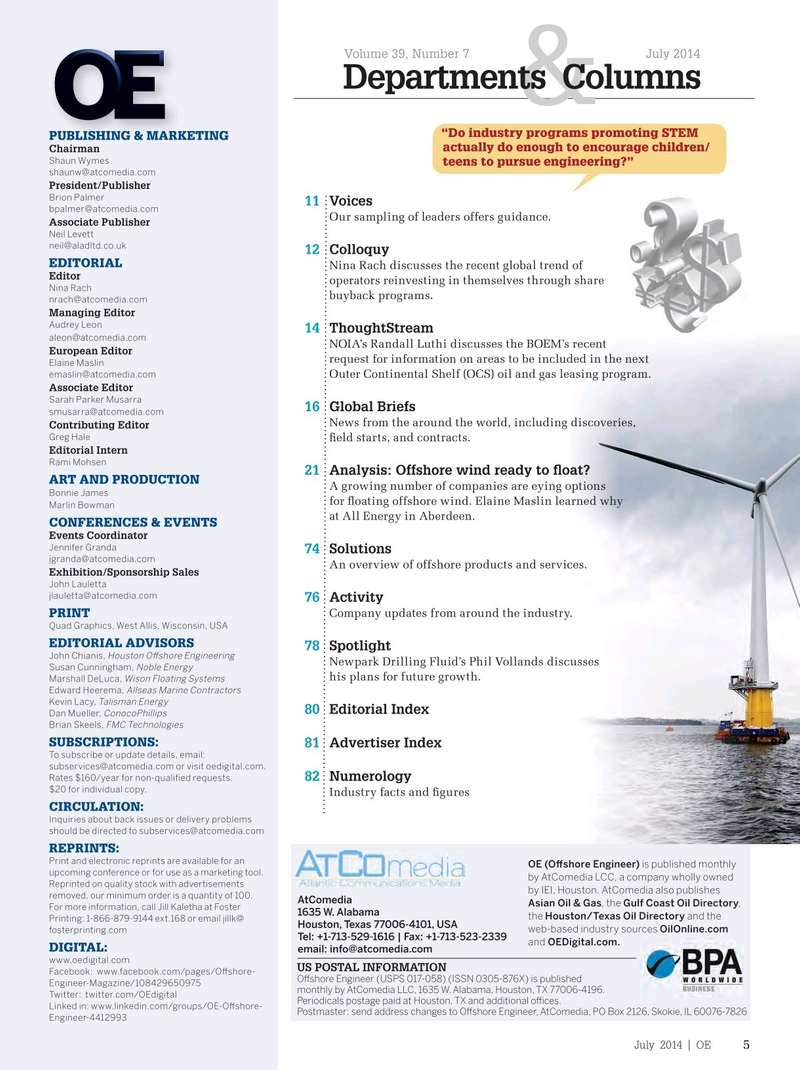 Offshore Engineer Magazine, page 3,  Jul 2014