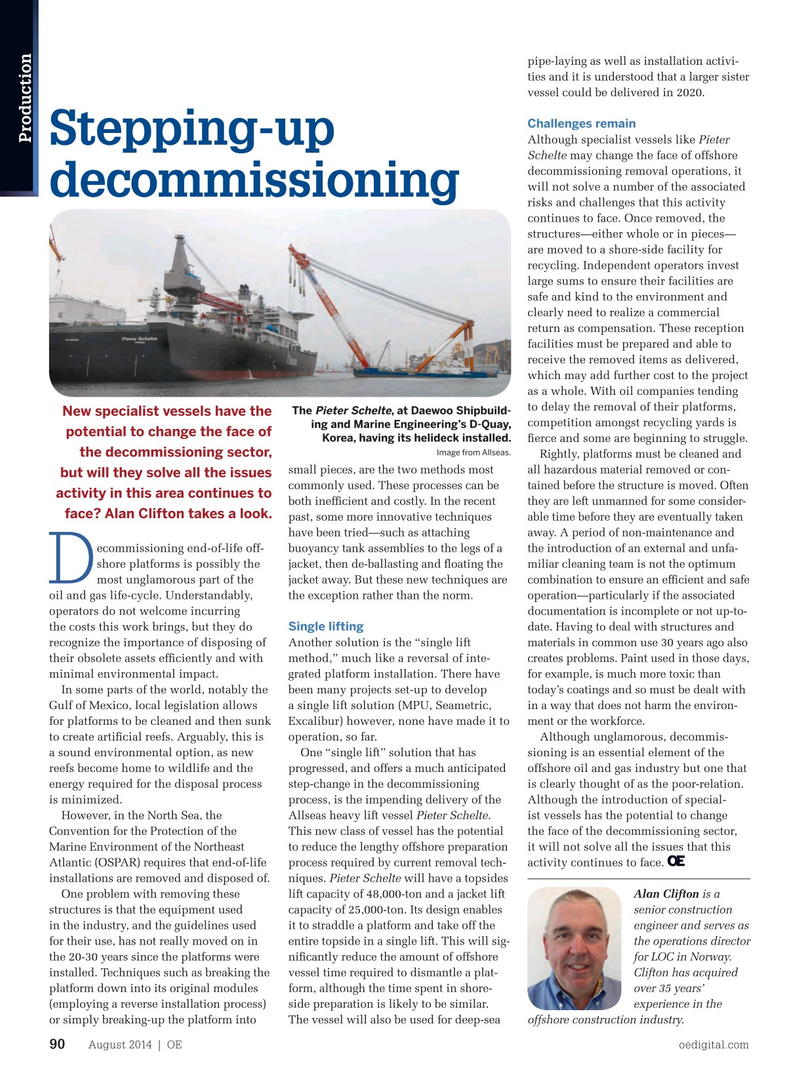 Offshore Engineer Magazine, page 88,  Aug 2014