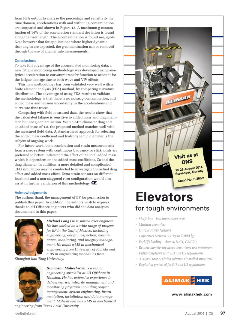 Offshore Engineer Magazine, page 95,  Aug 2014