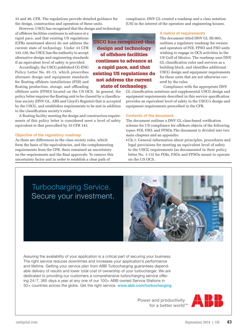 Offshore Engineer Magazine, page 41,  Sep 2014