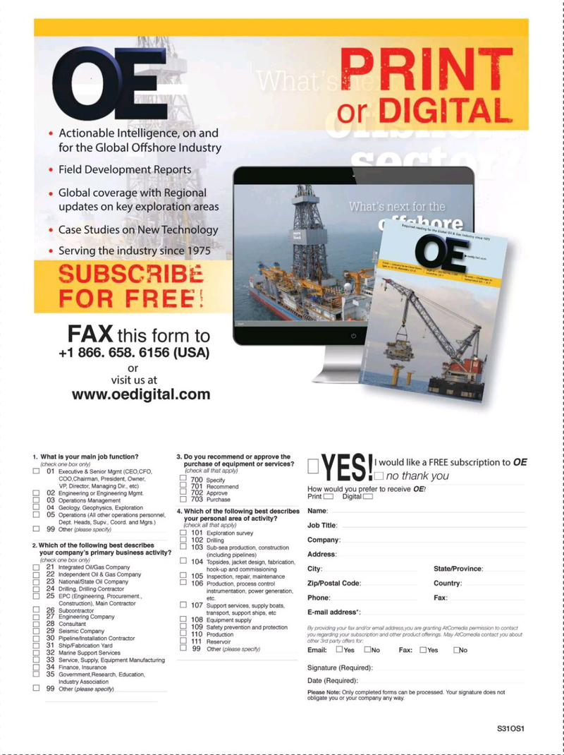 Offshore Engineer Magazine, page 3rd Cover,  Oct 2015