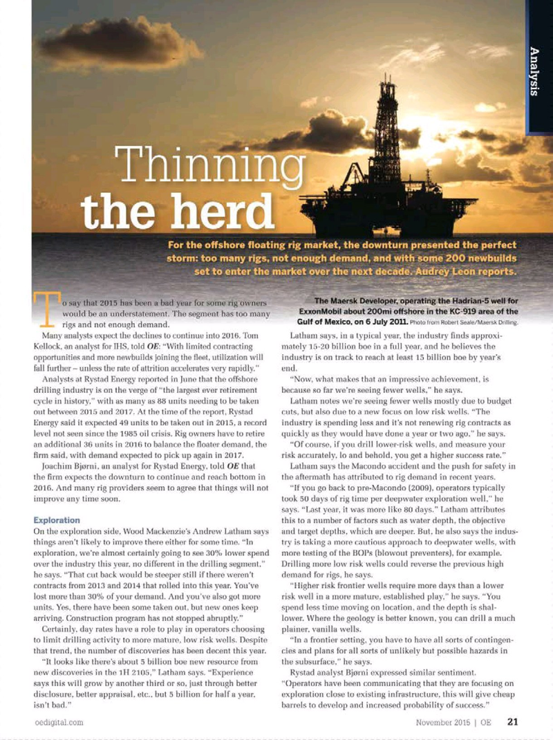 Offshore Engineer Magazine, page 19,  Nov 2015