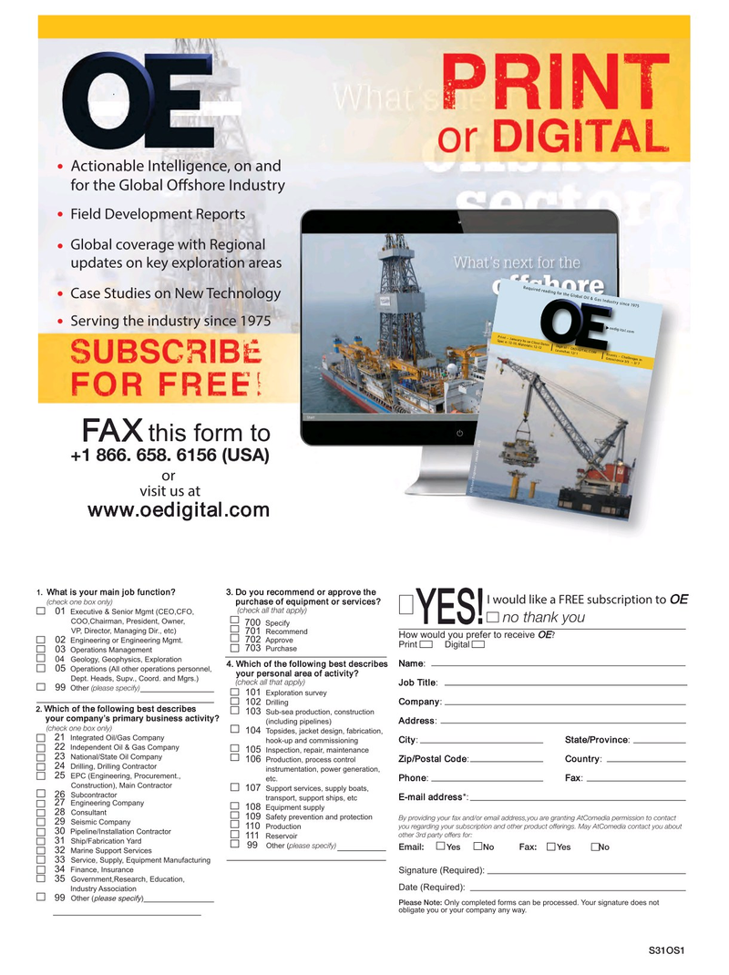 Offshore Engineer Magazine, page 3rd Cover,  Dec 2015