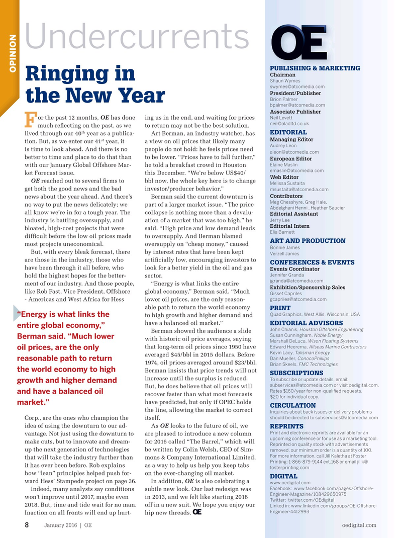 Offshore Engineer Magazine, page 6,  Jan 2016