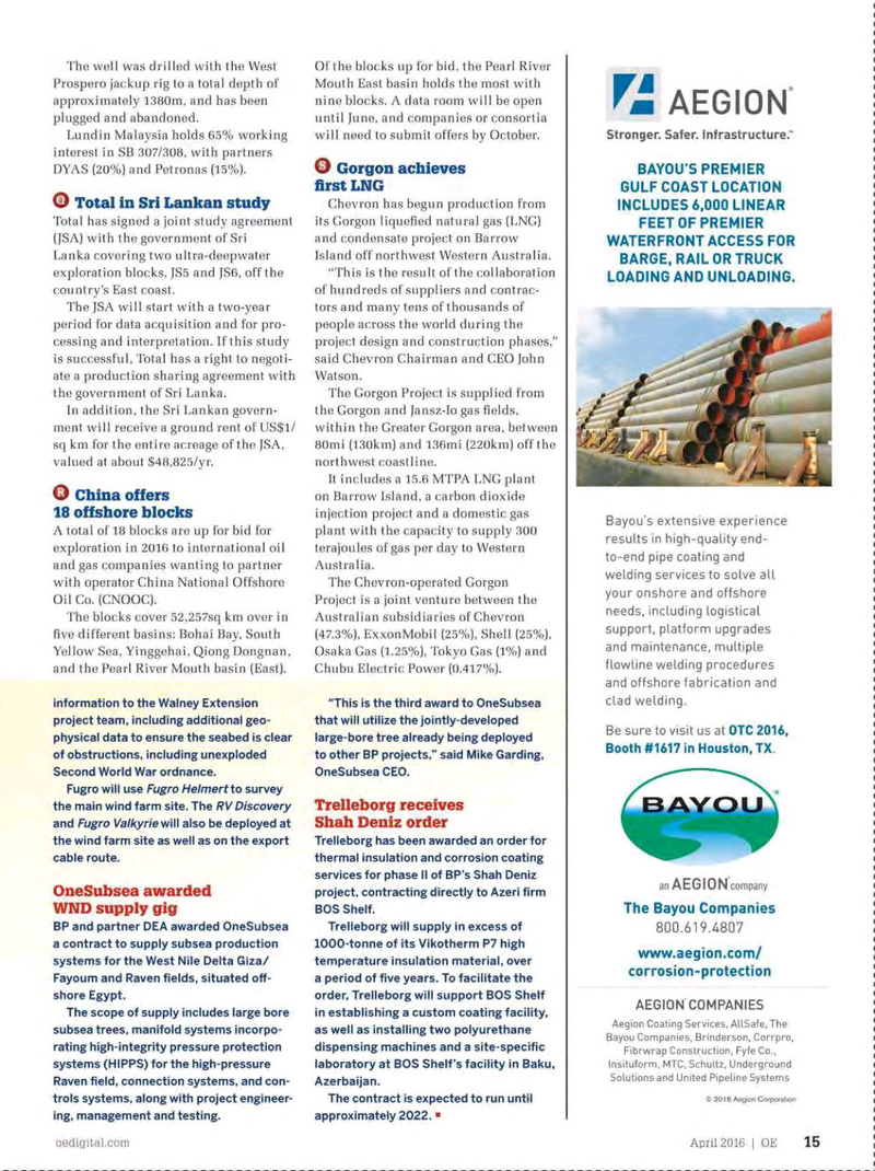 Offshore Engineer Magazine, page 13,  Apr 2016