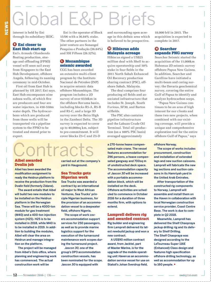 Offshore Engineer Magazine, page 10,  Nov 2016