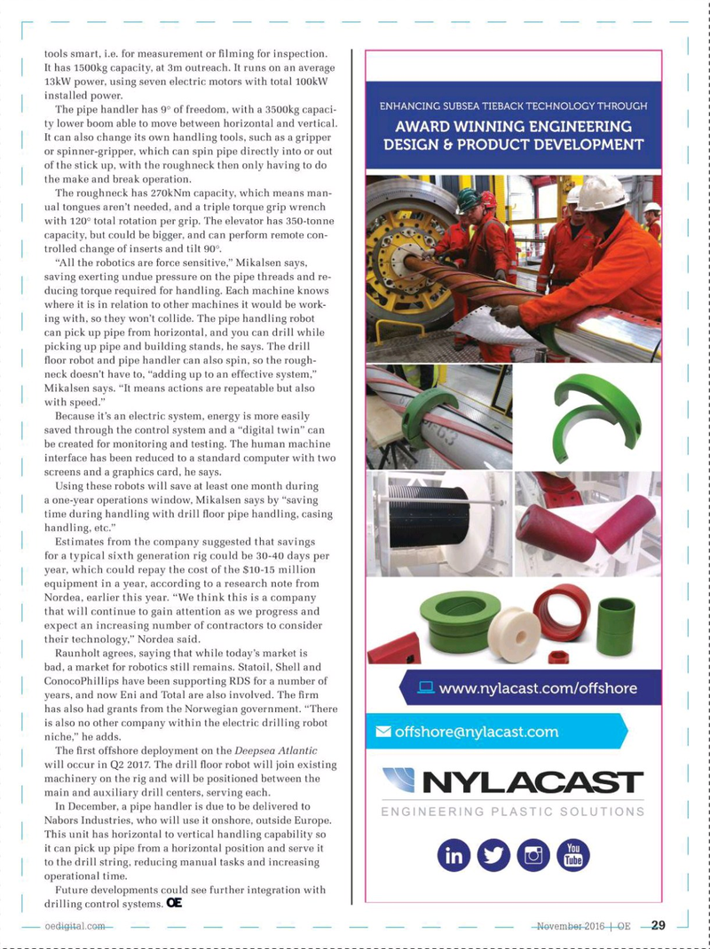 Offshore Engineer Magazine, page 27,  Nov 2016