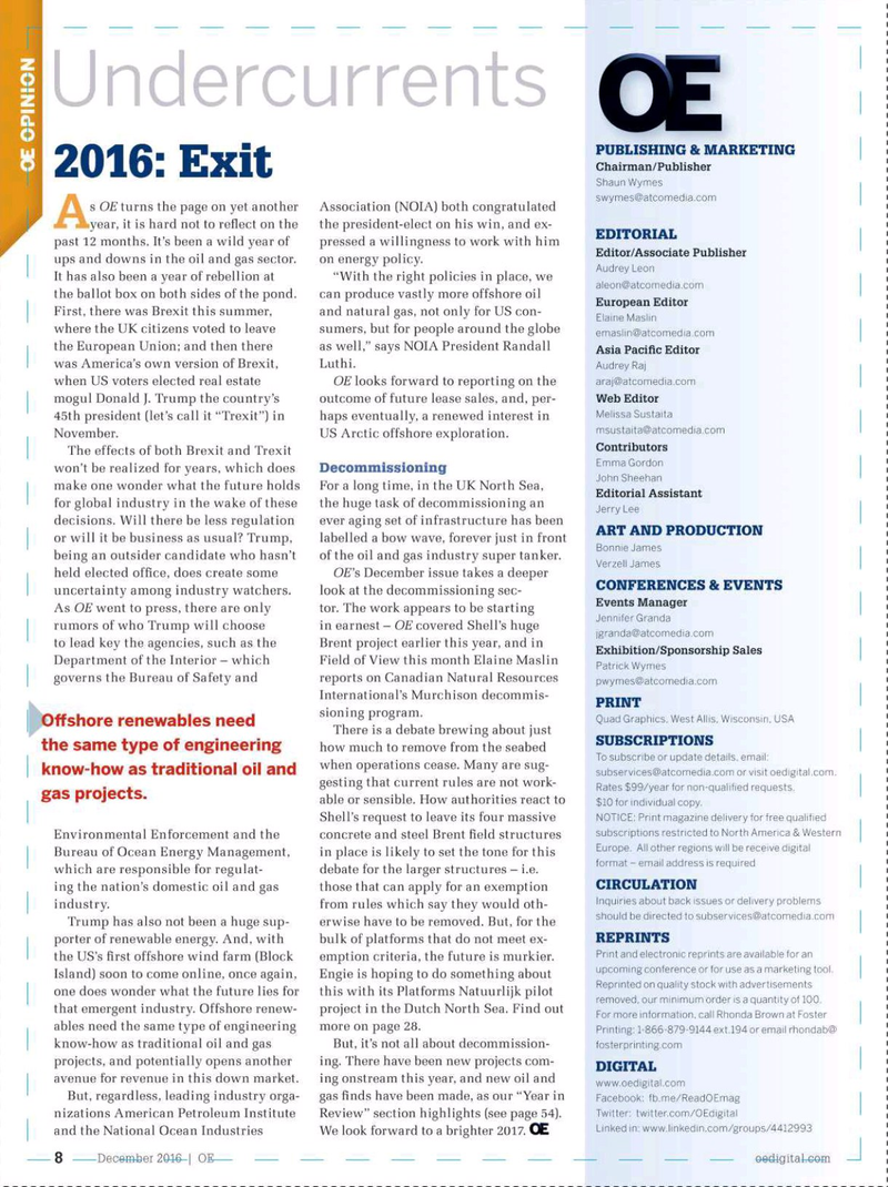 Offshore Engineer Magazine, page 6,  Dec 2016