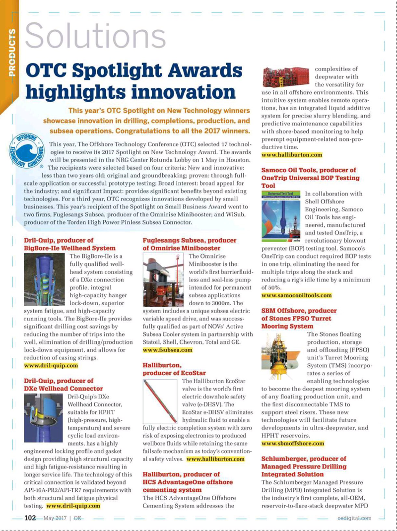 Offshore Engineer Magazine, page 100,  May 2017