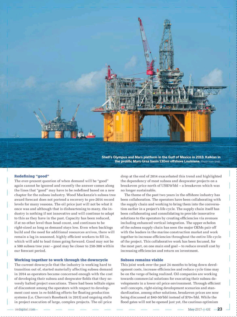 Offshore Engineer Magazine, page 21,  May 2017