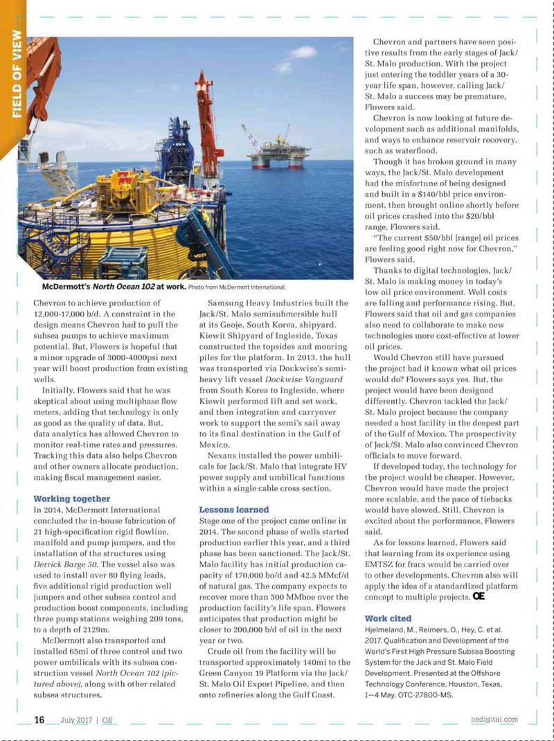 Offshore Engineer Magazine, page 14,  Jul 2017
