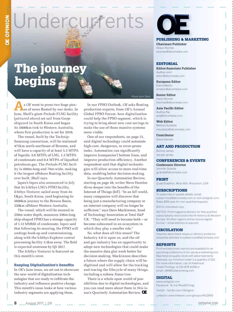 Offshore Engineer Magazine, page 6,  Aug 2017