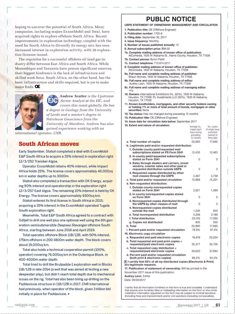 Offshore Engineer Magazine, page 59,  Nov 2017