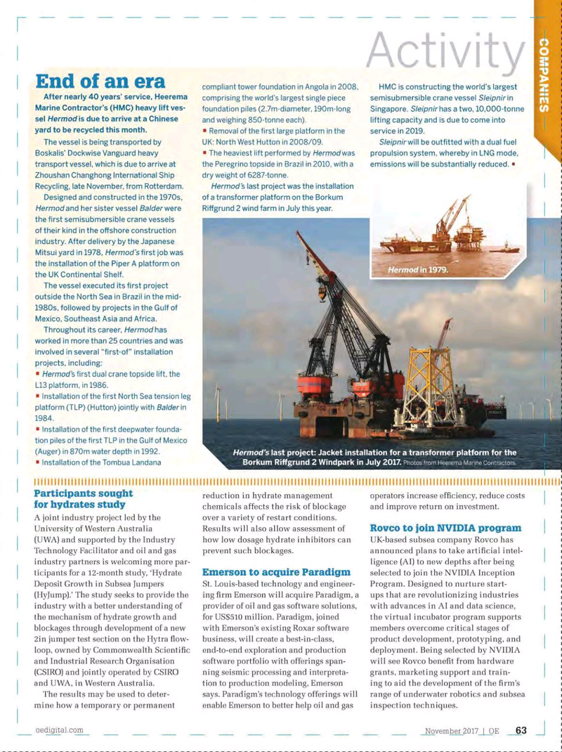 Offshore Engineer Magazine, page 61,  Nov 2017
