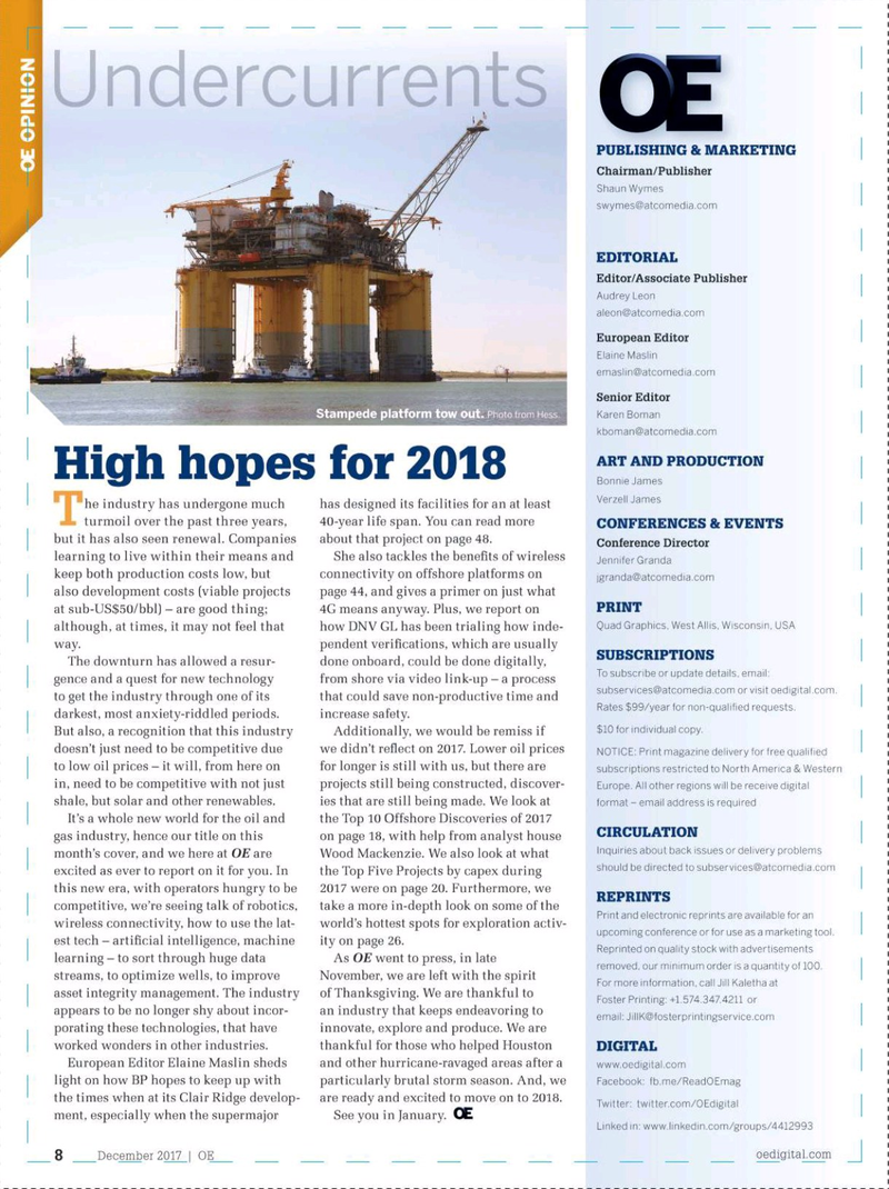 Offshore Engineer Magazine, page 6,  Dec 2017