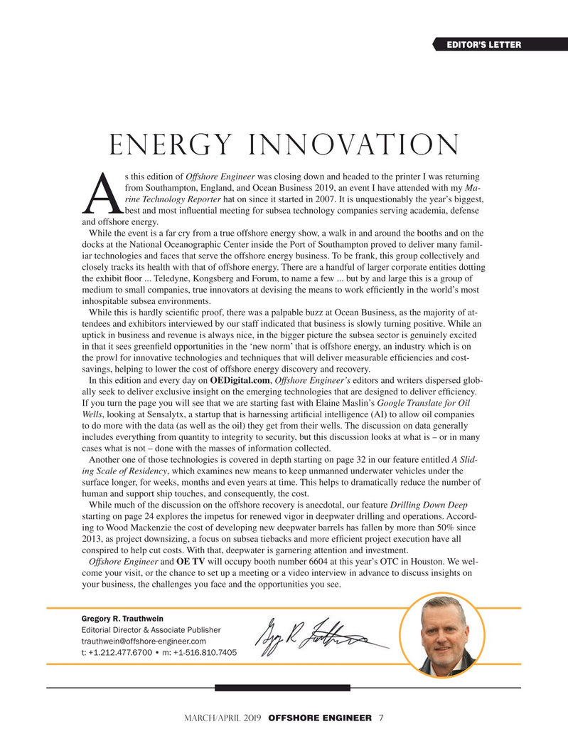 Offshore Engineer Magazine, page 7,  Mar 2019