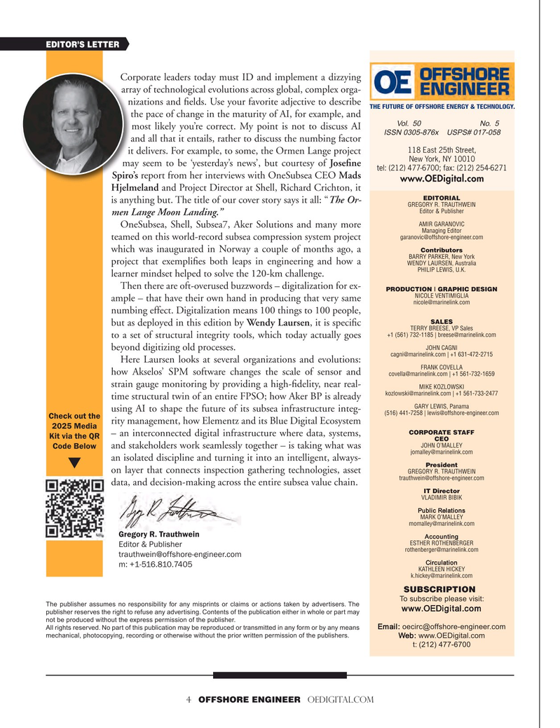 Offshore Engineer Magazine, page 4,  Sep 2025