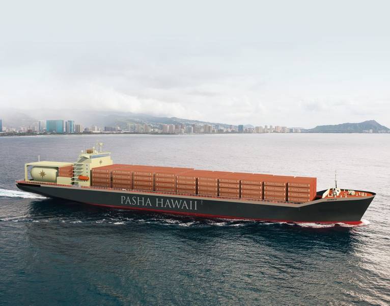 Оказание нового контейнеровоза Pasha Hawaii (изображение любезно предоставлено Pasha Hawaii)