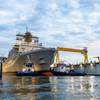 HII’s Ingalls Shipbuilding division launched the first LPD Flight II, San Antonio-class amphibious transport dock ship Harrisburg (LPD 30) on Saturday, October 5, 2024. (Photo: HII)