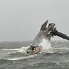 A U.S. Coast Guard Response Boat-Medium boat crew heads toward the capsized lift boat Seacor Power about 8 miles off Port Fourchon, La. on April 13, 2021. (U.S. Coast Guard photo courtesy of Coast Guard Cutter Glenn Harris)