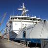 Africa Mercy alongside at a repair berth in Astican Shipyard, Las Palmas, Gran Canaria for brief annual upkeep period of repairs and modernization.  (Photo credit: © Mercy Ships/Ann Berry)