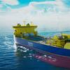 An illustration of an FSIU vessel in the foreground, taking cargo from an LCO2 carrier in the background (Credit: Yinson Production)