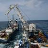 Crews aboard M/V SHELIA BORDELON offload more than 450,000 gallons of oil from the Coimbra shipwreck 30 miles offshore from Shinnecock, N.Y. U.S. Coast Guard responders discovered a significant amount of oil in cargo and fuel tanks during onsite assessments of the Coimbra in May 2019. (US Coast Guard photo by Michael Himes)