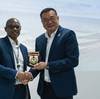 Director Rudolph Cann of Bermuda's Department of Marine and Ports Services and Strategic Marine CEO Chan Eng Yew exchanging tokens of partnership and collaboration. Image courtesy Strategic Marine