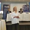 Dr. Kirsi Tikka, Executive Vice President and Senior Maritime Advisor at ABS (foreground) and Niklas Carlen from MSI and Gurinder Singh from ABS (background) during the announcement of the Setting the Course to Low Carbon Shipping vision document. Photo Credit: Joseph DiRenzo